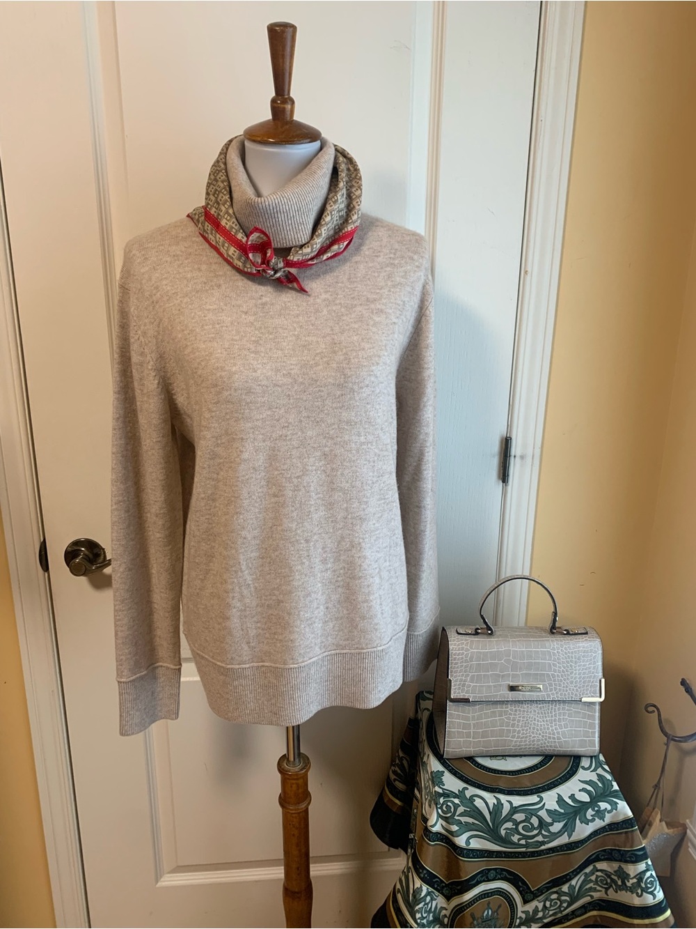 Creamy Tan Turtleneck Sweater cashmere/merino wool